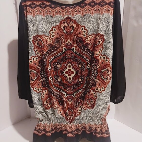 CAROL ROSE SIZE  Xlarge Geometric Print Blouse Top Scoop - Picture 7 of 9